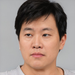 Neutral asian young-adult male with short  black hair and brown eyes