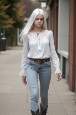 Caucasian teenager girl with  white hair