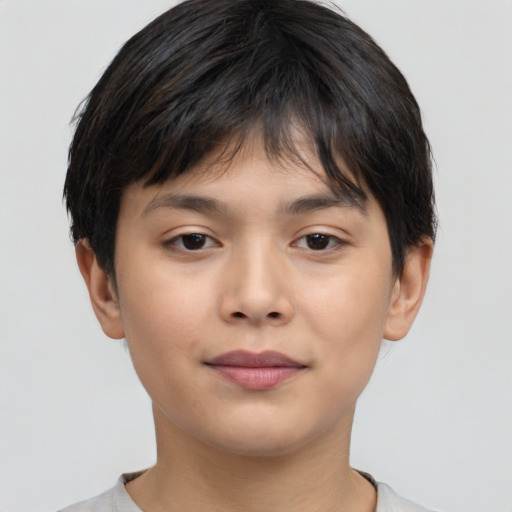 Neutral asian young-adult male with short  brown hair and brown eyes