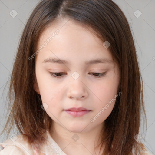 Neutral white child female with medium  brown hair and brown eyes