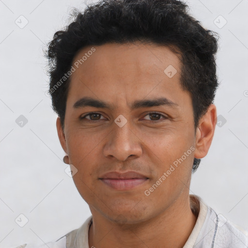 Neutral asian young-adult male with short  brown hair and brown eyes