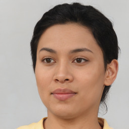 Neutral asian young-adult female with short  black hair and brown eyes