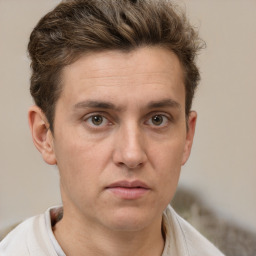 Neutral white adult male with short  brown hair and brown eyes