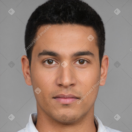 Neutral latino young-adult male with short  brown hair and brown eyes