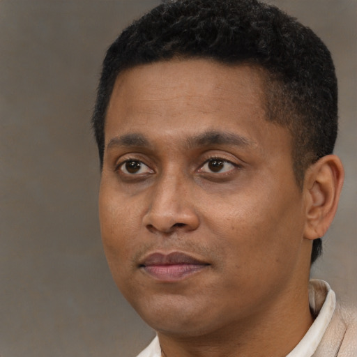 Neutral latino young-adult male with short  brown hair and brown eyes