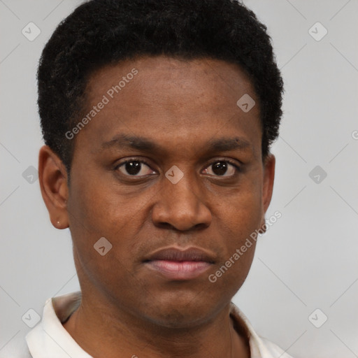 Neutral black young-adult male with short  brown hair and brown eyes