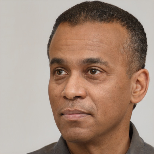 Neutral latino adult male with short  black hair and brown eyes