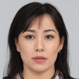 Neutral asian young-adult female with medium  brown hair and brown eyes