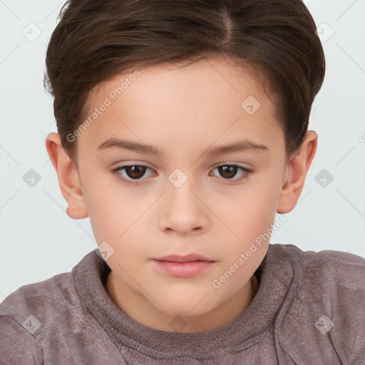 Neutral white child female with short  brown hair and brown eyes