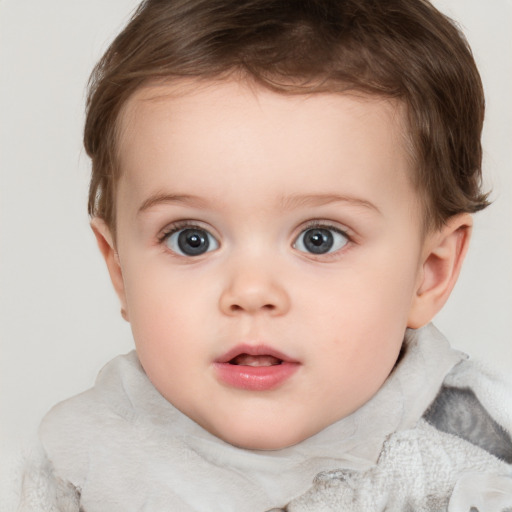 Neutral white child female with short  brown hair and blue eyes