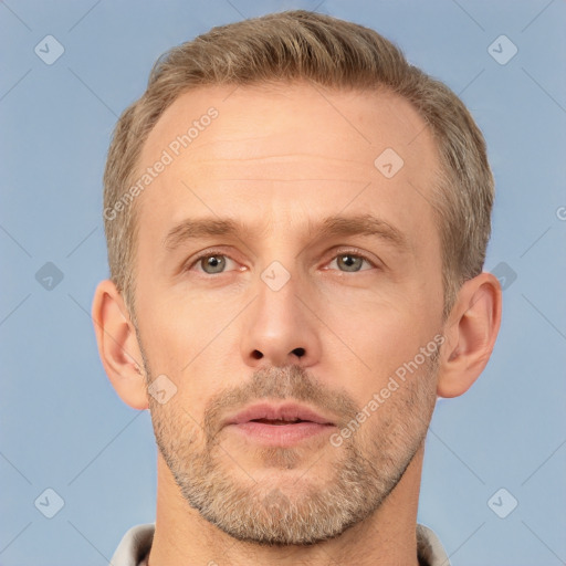 Neutral white adult male with short  brown hair and brown eyes