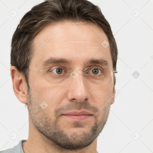 Neutral white adult male with short  brown hair and brown eyes