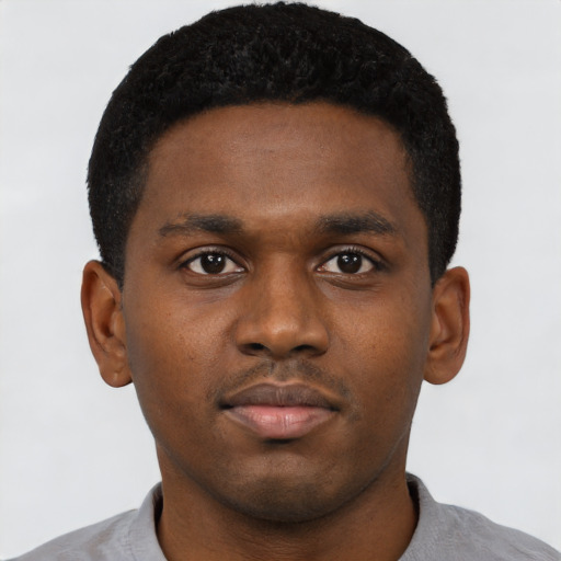 Neutral black young-adult male with short  brown hair and brown eyes