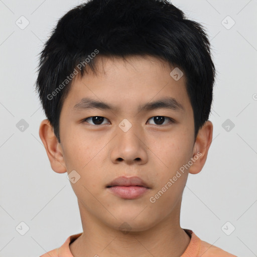 Neutral asian young-adult male with short  brown hair and brown eyes