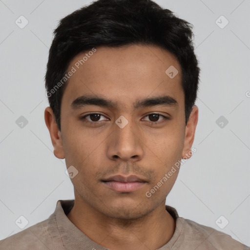 Neutral asian young-adult male with short  black hair and brown eyes