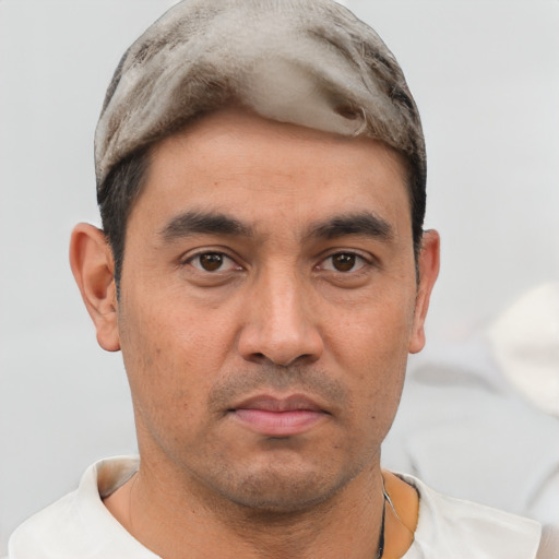 Neutral white young-adult male with short  black hair and brown eyes