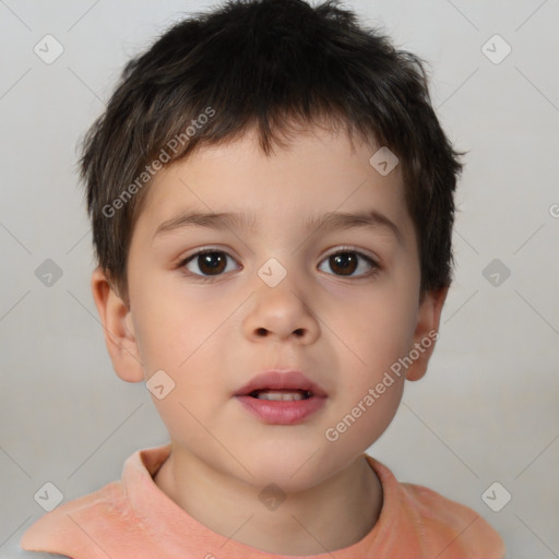 Neutral white child male with short  brown hair and brown eyes