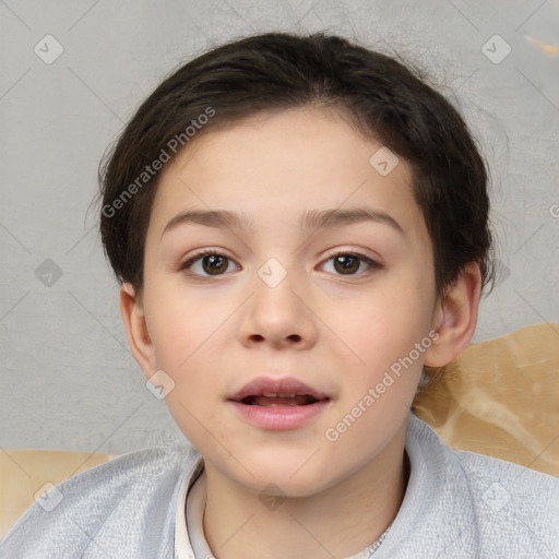 Neutral white child female with short  brown hair and brown eyes