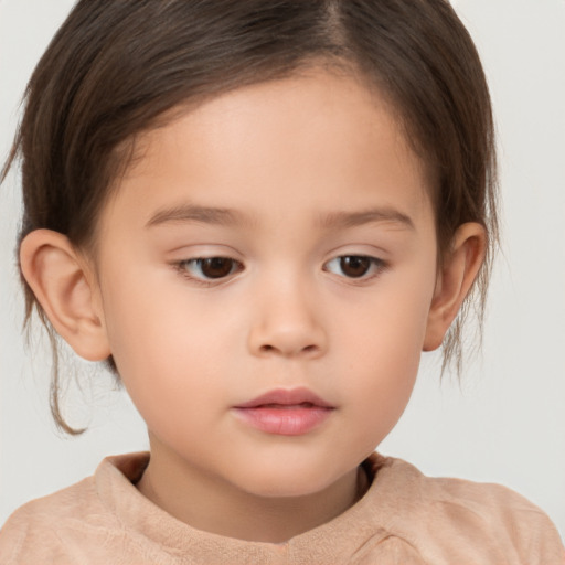 Neutral white child female with short  brown hair and brown eyes