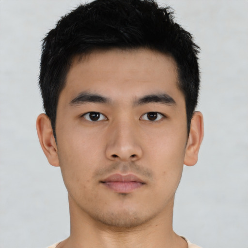 Neutral asian young-adult male with short  black hair and brown eyes