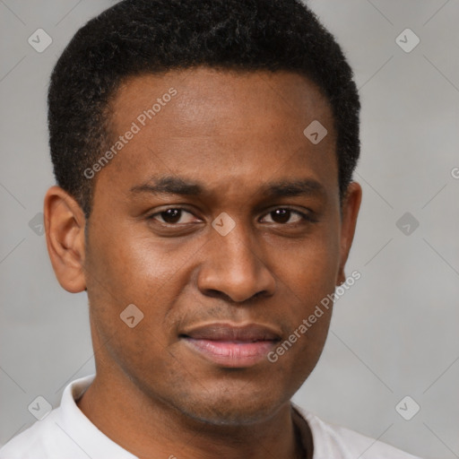 Neutral latino young-adult male with short  brown hair and brown eyes
