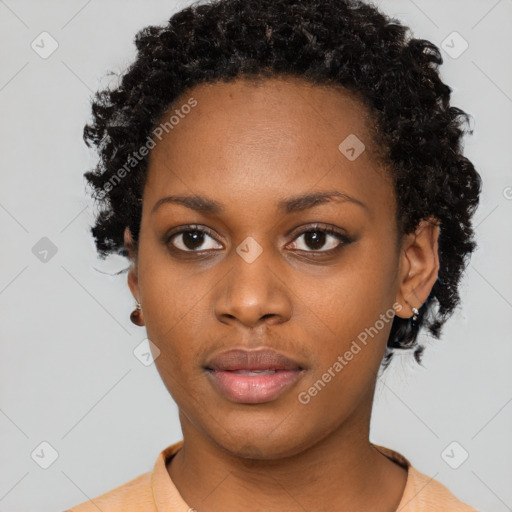 Neutral black young-adult female with short  brown hair and brown eyes