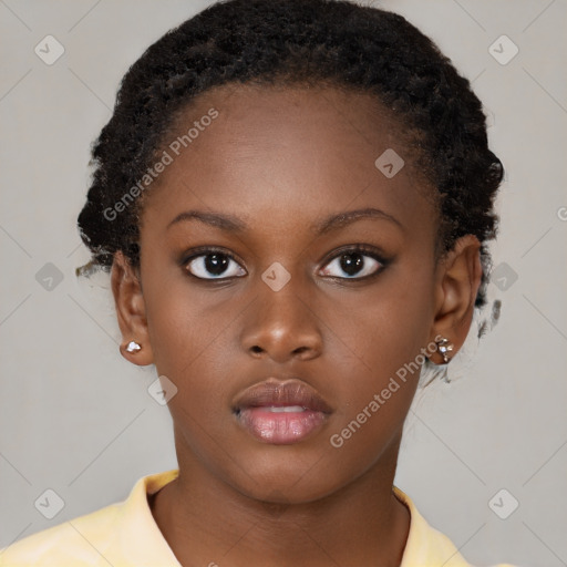 Neutral black young-adult female with short  brown hair and brown eyes