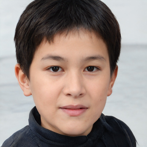 Joyful white child male with short  brown hair and brown eyes