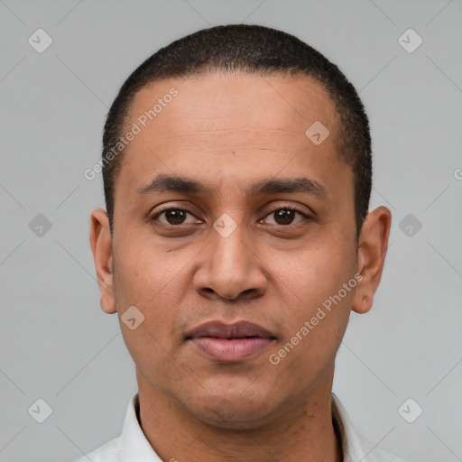 Neutral latino young-adult male with short  brown hair and brown eyes