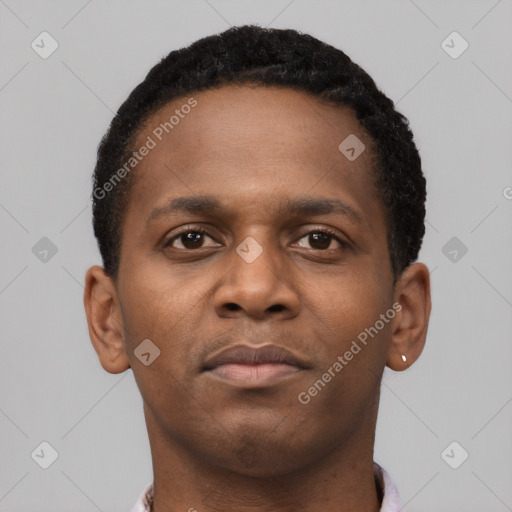 Neutral black young-adult male with short  brown hair and brown eyes