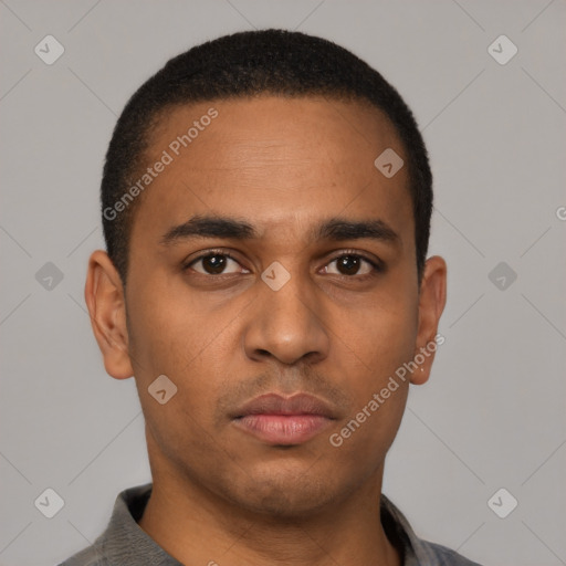 Neutral latino young-adult male with short  brown hair and brown eyes