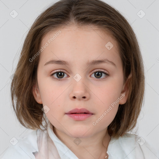 Neutral white child female with medium  brown hair and brown eyes