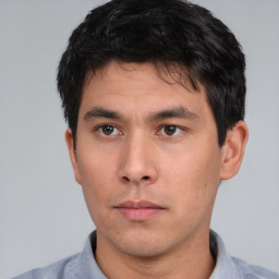 Neutral asian young-adult male with short  brown hair and brown eyes