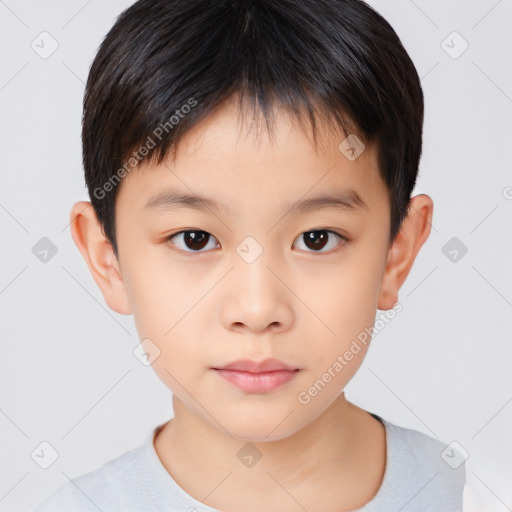 Neutral asian child male with short  brown hair and brown eyes