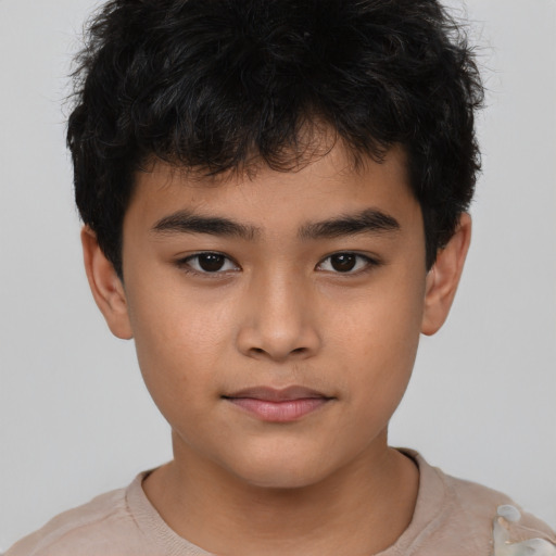 Neutral asian child male with short  black hair and brown eyes