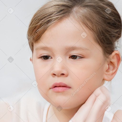 Neutral white child female with medium  brown hair and brown eyes