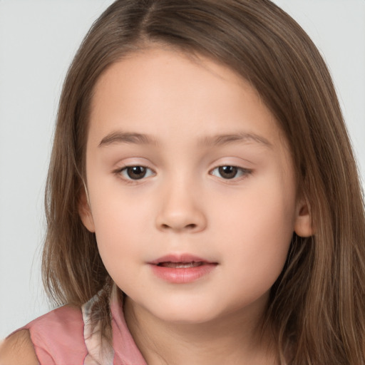 Neutral white child female with long  brown hair and brown eyes