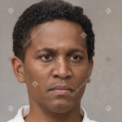 Neutral latino young-adult male with short  brown hair and brown eyes