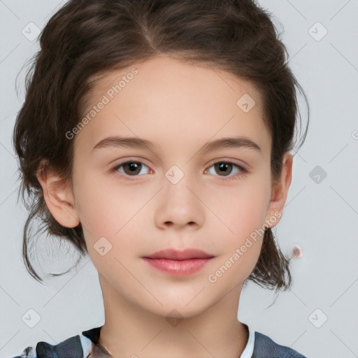 Neutral white child female with medium  brown hair and brown eyes