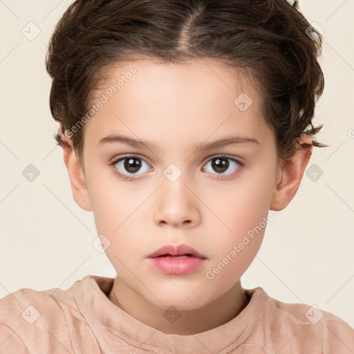 Neutral white child female with short  brown hair and brown eyes