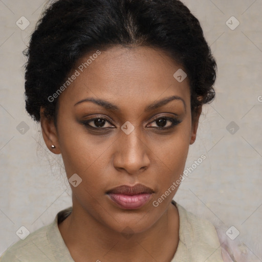 Neutral black young-adult female with short  brown hair and brown eyes