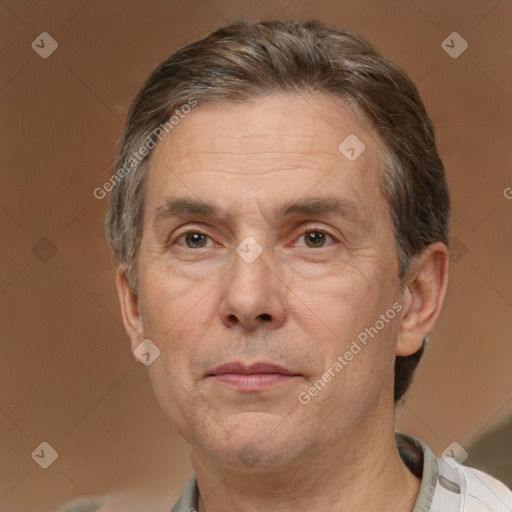 Neutral white adult male with short  brown hair and brown eyes