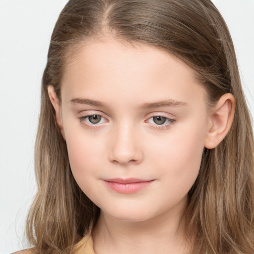 Neutral white child female with long  brown hair and brown eyes