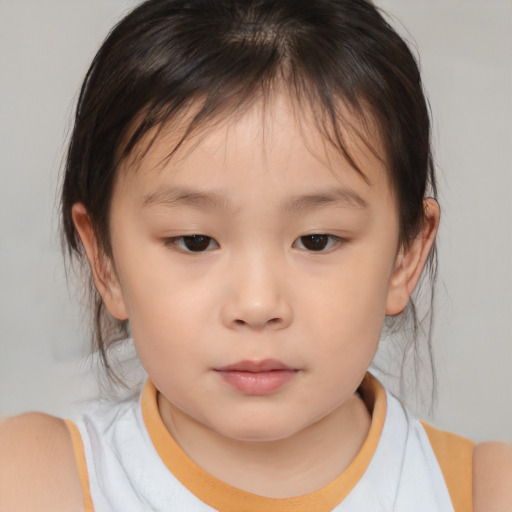 Neutral asian child female with medium  brown hair and brown eyes