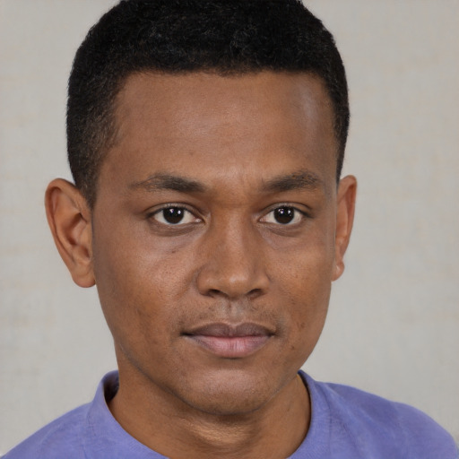 Neutral black young-adult male with short  brown hair and brown eyes