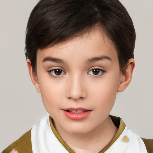 Neutral white child female with short  brown hair and brown eyes