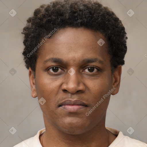 Neutral black young-adult male with short  brown hair and brown eyes