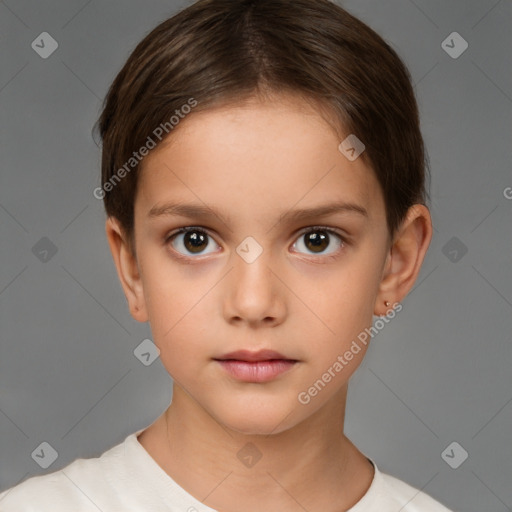 Neutral white child female with short  brown hair and brown eyes