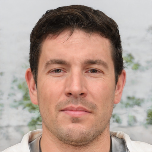 Neutral white adult male with short  brown hair and brown eyes