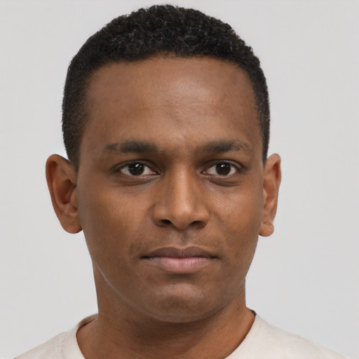 Neutral black young-adult male with short  brown hair and brown eyes